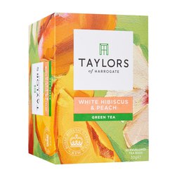 Taylors White Hibiscus&Peach Green - Bílý ibišek&broskev ochucený zelený čaj 20 x 1,06g