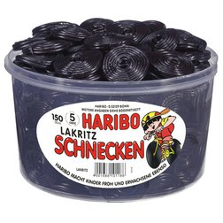 Haribo Lakritz Schnecken - Želé bonbony lékořicoví šneci 1500g (dóza 150ks)