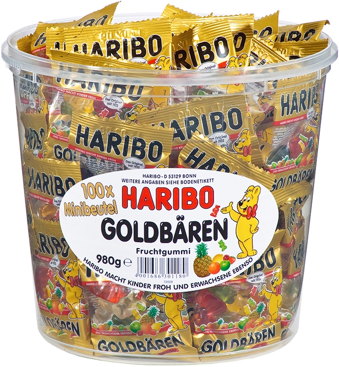 Haribo Goldbären Mini - Želé bonbony medvídci v mini sáčcích 980g (dóza 100ks)